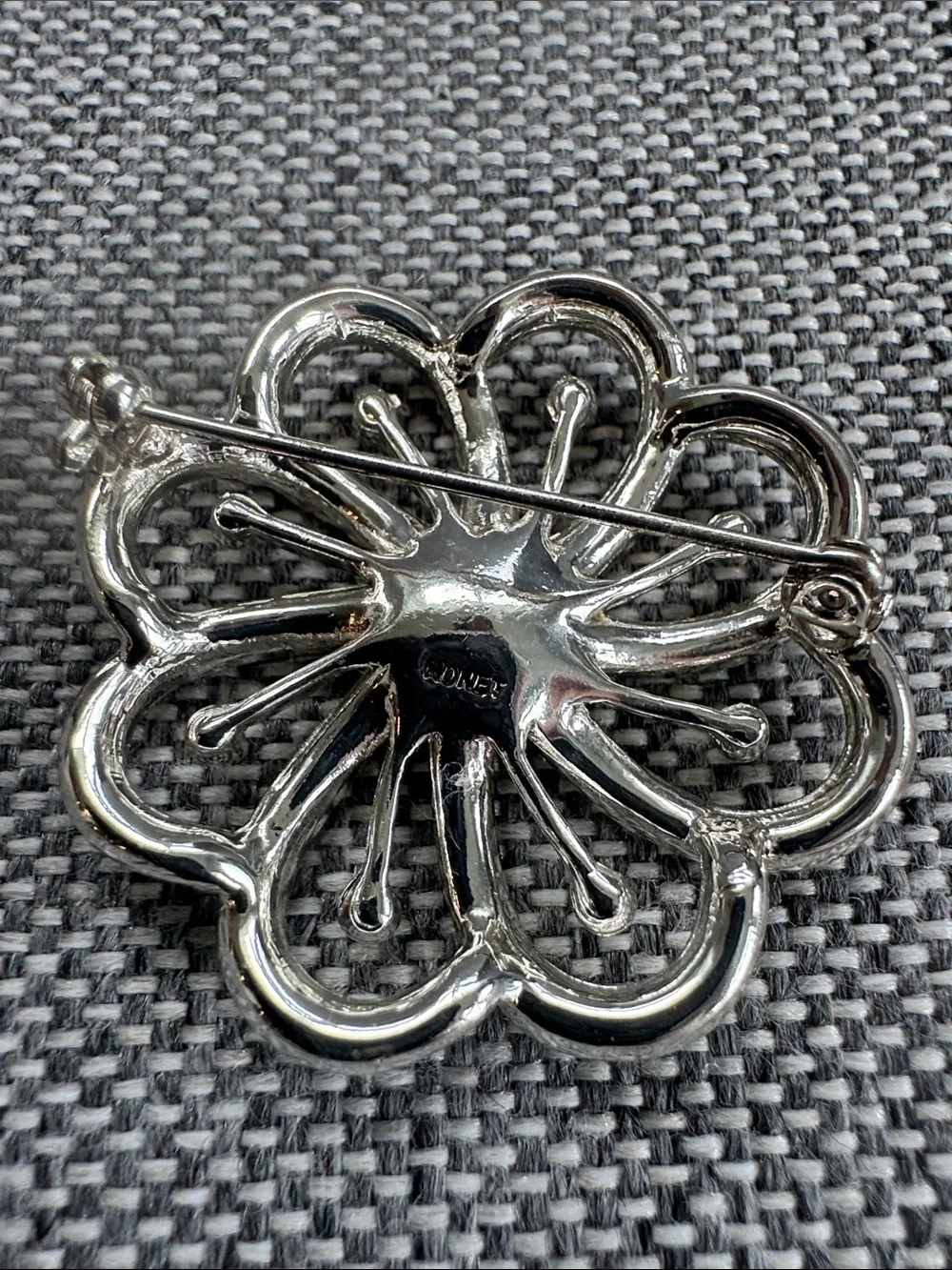 Monet Vintage Pearl Rhinestone Silver Tone Swirl Flower Brooch Pin Collectible